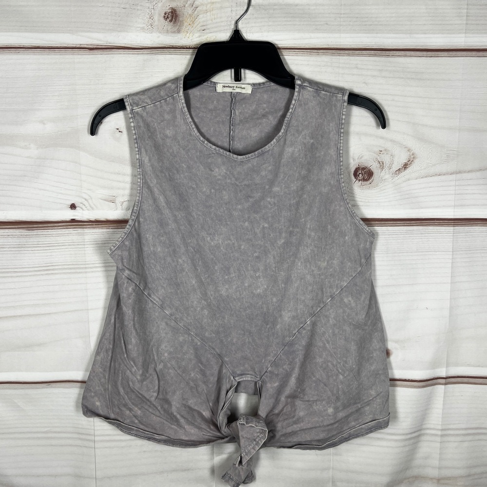 Newbury Kustom Tie Front Tank Top Womens M Purple Acid Wash Sleeveless Knit Boho